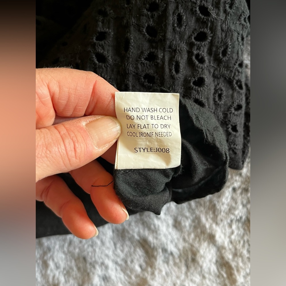EUC Black Eyelet Babydoll Mini Dress Pockets Lined Built in Shorts Small - Picture 9 of 16
